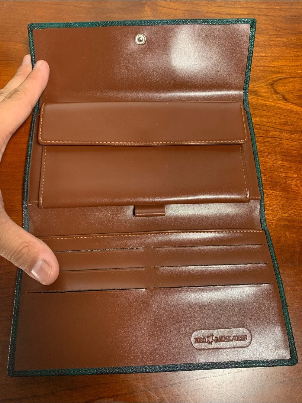 Polo by Ralph Lauren Brown Leather Card Holder with Green Trim